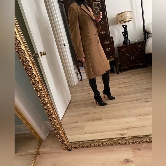 The Kooples LEATHER COLLAR CAMEL BELTED LONG WOOL COAT - size small in men’s - Picture 15 of 16